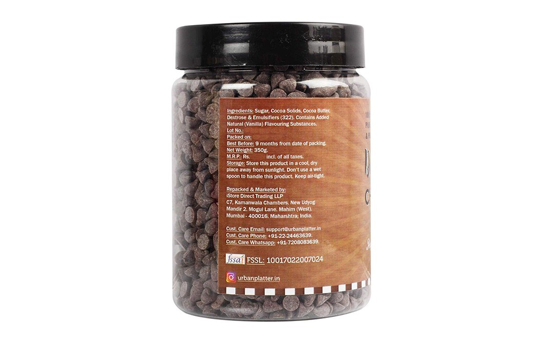Urban Platter Dark Chocolate Chips    Plastic Jar  350 grams